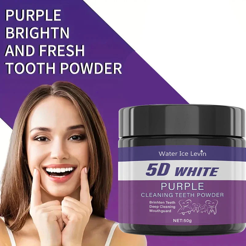 Pó Roxo Clareador Dental – Limpeza Profunda & Dentes Mais Brancos em 5 Dias