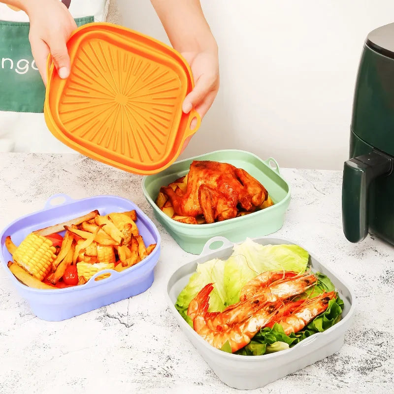 Cesto de Silicone Dobrável para Air Fryer – Reutilizável, Antiaderente e Resistente ao Calor