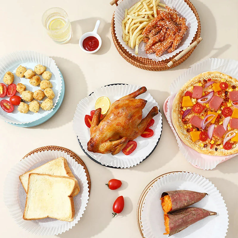 Forma Descartável Antiaderente para Air Fryer | Forros Redondos Resistentes ao Calor