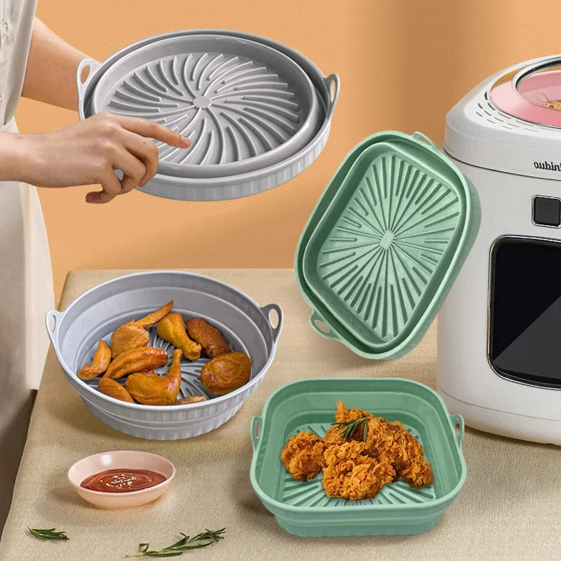 Cesto de Silicone Dobrável para Air Fryer – Reutilizável, Antiaderente e Resistente ao Calor