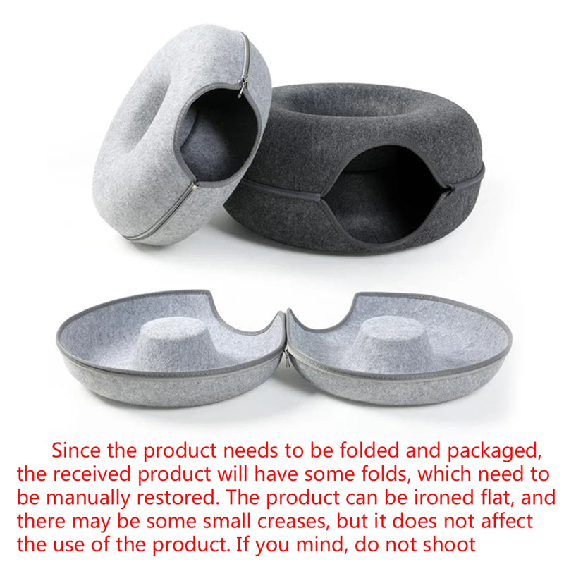 Cama Donut em Feltro para Gatos – Conforto e Brincadeira em Um Só Produto