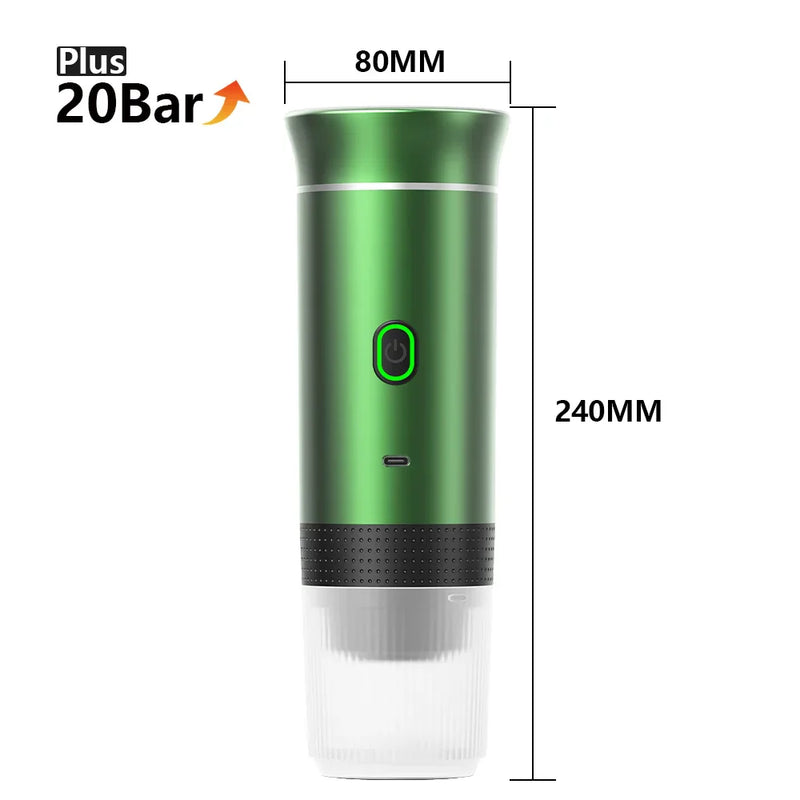 Máquina de Café Espresso Portátil 3 em 1 – 20 Bares de Pressão, Recarregável via USB, Para Cápsulas e Café Moído