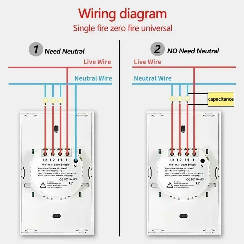 Interruptor Inteligente Wi-Fi + Bluetooth Tuya – Sem Neutro, Touch, Compatível com Alexa e Google Home