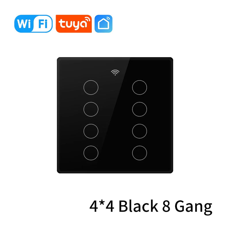 Interruptor Inteligente Tuya WiFi Padrão 4x4 – 4/6/8 Teclas Touch com Controle por Voz (Alexa/Google Home)